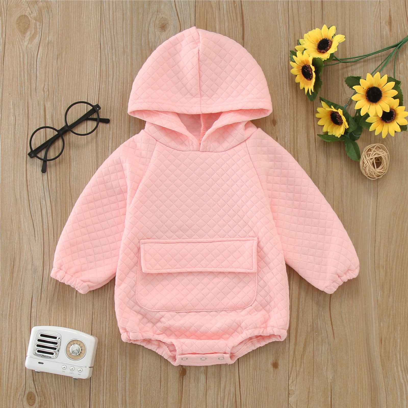 SHUNSUI Baby Unisex Long Sleeve Hooded Pocket Romper Bodysuit Seasonal Wear Size 0-6 Months