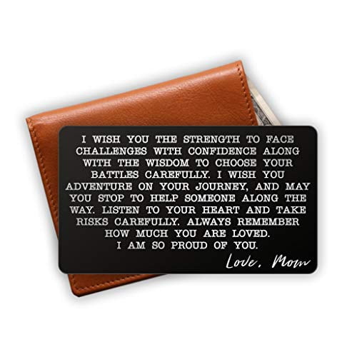 Personalized Engraved Message Wallet Card Inserts Customized for Son from Mom Mother Best Custom Metal Cards for Him I Love You Graduation Birthday Christmas Deployment 