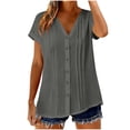 thumbnail image 6 of Hfnxid Womens Summer Tops Button Down Short Sleeve Shirts Pleated V Neck Office Blouse Casual Loose Fit Lightweight Shirt Gray XL, 6 of 9