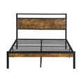 thumbnail image 3 of Segmart Queen Metal Platform Bed Frame with Wooden Headboard and Footboard, Black / Brown, 3 of 4