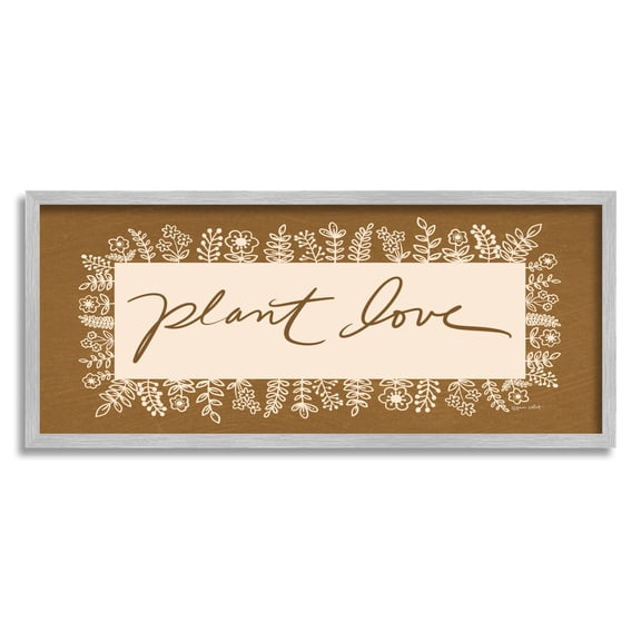 Stupell Industries Plant Love Botanical Phrase Graphic Art Gray Framed Art Print Wall Art, Design by Anna LaPoint