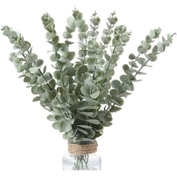 12pack Eucayptus Stems Real Touch Leaf Fake Greenery Decor Plastic Artifical Plants Faux Eucalyptus Leaves Wedding Bouquet Dining Table Centerpiece Home Decor (Green)