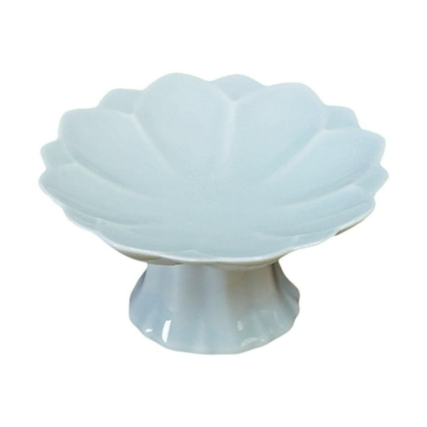 Plato decorativo de cerámica con base para encimera, centro de mesa pequeño con forma de loto azul cian