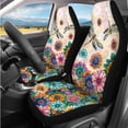 thumbnail image 2 of KUIFORTI Bohemian Flowers Car Seat Covers 14 Pieces with Auto Center Console Armrest Pad Steering Wheel Cover Seat Belt Pads Cars Headrest Covers Washable for Cars SUV Sedans, 2 of 7