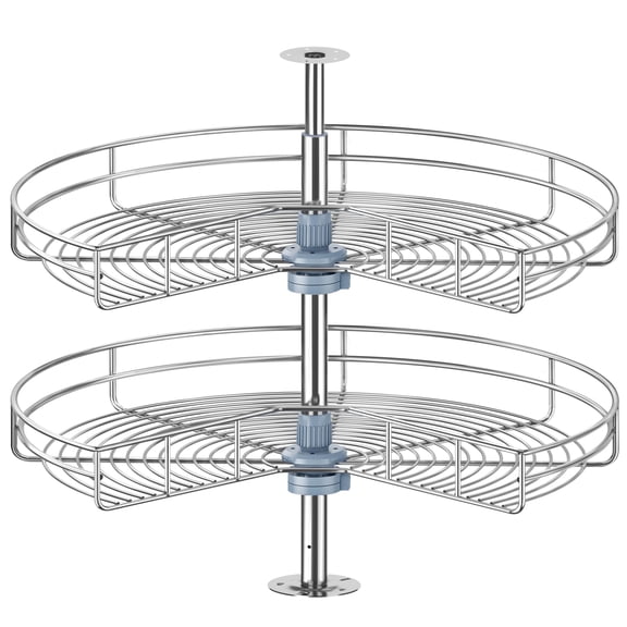 JOWBOOW 32" Kidney Lazy Susan Organizer for Kithcen Corner Base Cabinet with 2 Turntable Shelves, Chrome
