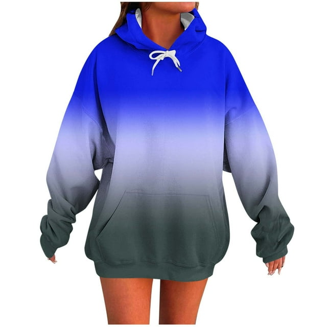 Dagugfen Oversized Hoodies for Women Drawstring Gradient Color Pullover Loose Preppy Sweatshirt with Pocket