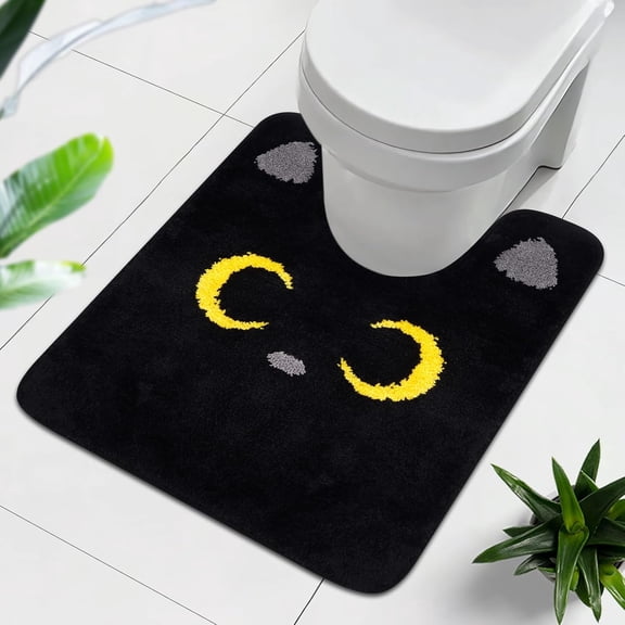 24x20in Cute Black Cat U Shaped Contour Toilet Rug for Bathroom