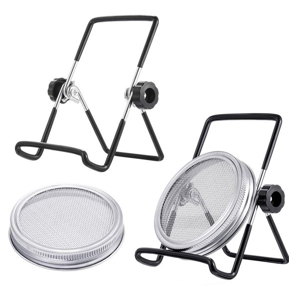 Lemonbest Ensemble de Couvercles de Germination 4 Pcs Couvercles de Germination en Acier Inoxydable avec 2 Pcs Supports de Germination en Acier Inoxydable pour Bocaux Mason à Grand Ouverture