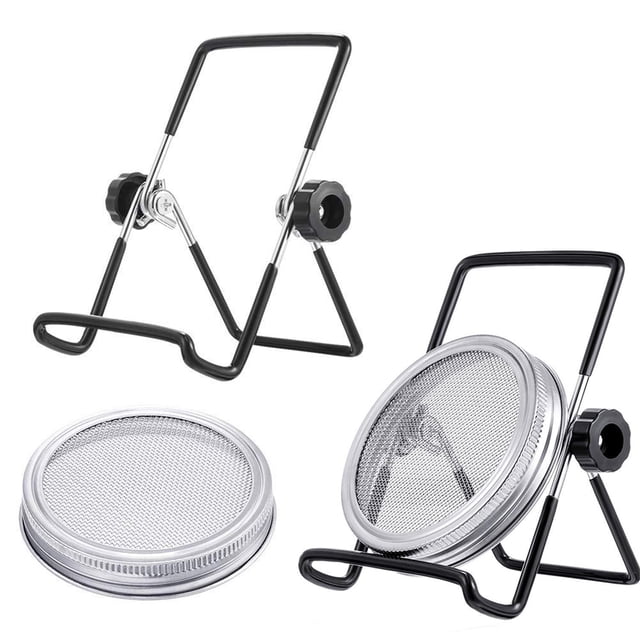 Lemonbest Sprouting Cover Set 4 Pcs Stainless Steel Sprouting Lids with 2 Pcs Stainless Steel Sprouting Bracket for Wide Mouth Mason Jars