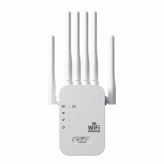 WiFi Extender 1200Mbps Dual-Band Long Range Internet Booster with 6 External Antennas, 2.4GHz/5GHz WiFi Repeater for Home, Ethernet Port, AP/Repeater Modes, Compatible with All Routers