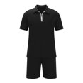 thumbnail image 4 of Dagegui Mens 2 Pieces Sweatsuits Waffle T-Shirts and Short Pants Sets 1/4 Zip Up Turndown Collar Shirts Solid Casual Loose Fit Set Summer Black 2XL, 4 of 6