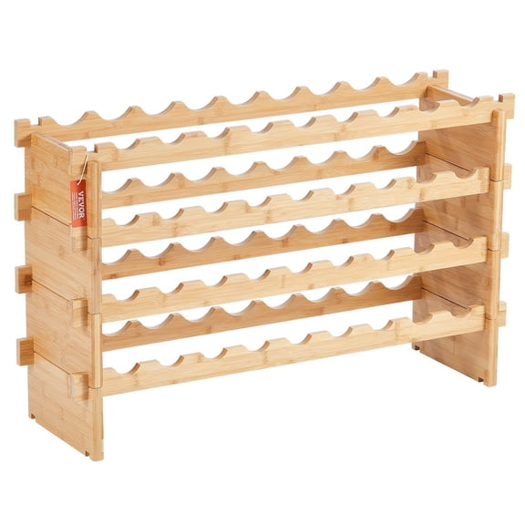 36 Bottle Stackable Modular Wine Rack 4 Tier Solid Bamboo Wood Storage Floor Freestanding Holder Display Shelf Wobble Free for Kitchen Bar Cellar Natural Color