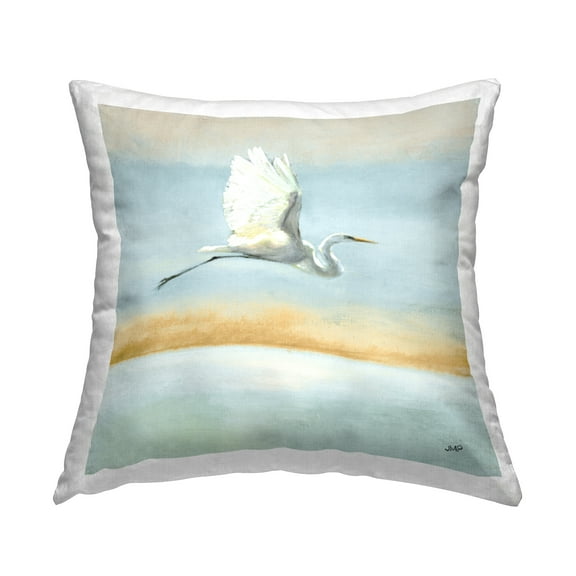 Stupell Industries White Egret Bird Flying Over Ocean Shore Design by Julia Purinton Throw Pillow