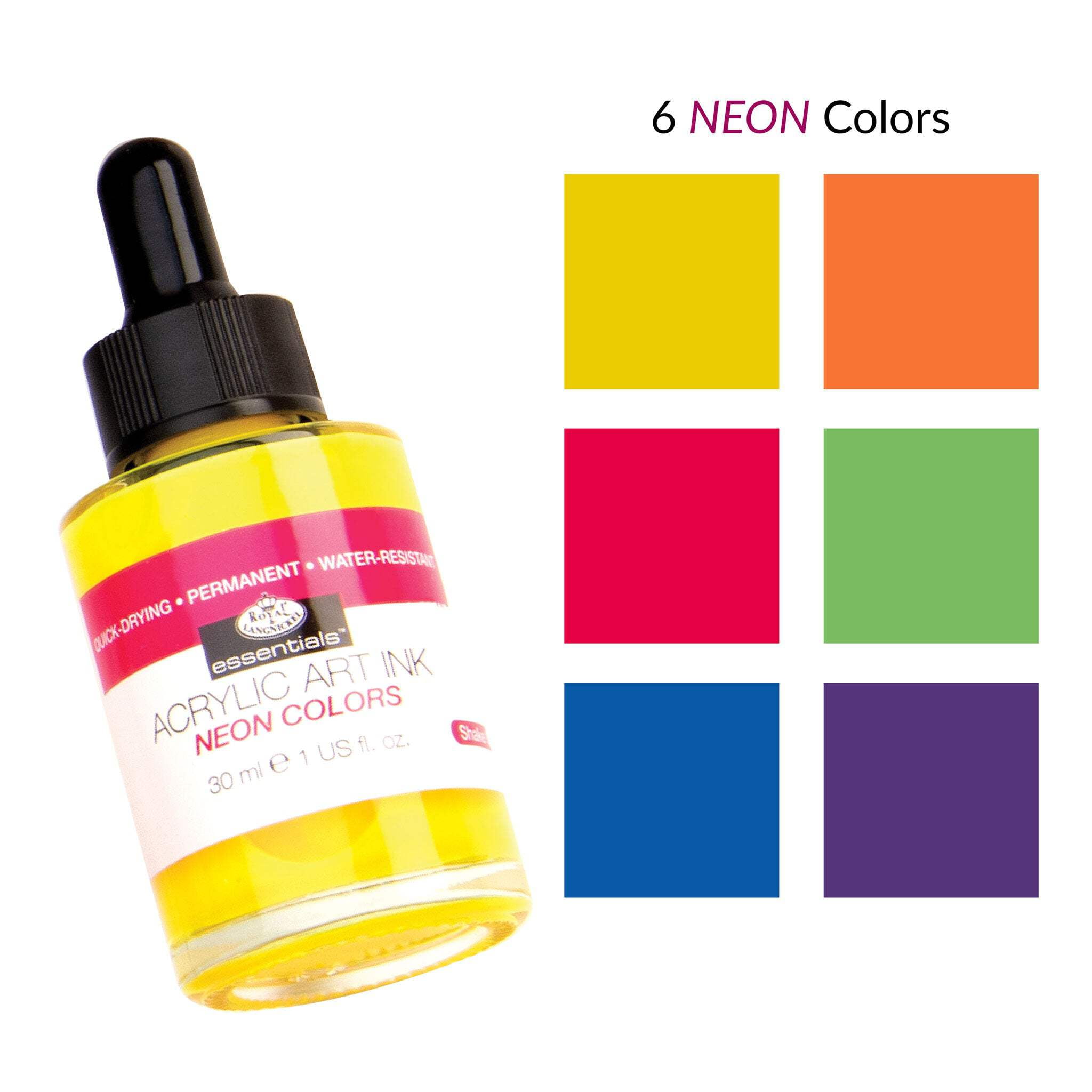 Royal & Langnickel Essentials™ 6pc Neon Colors Acrylic Art Ink Bottles