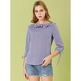 thumbnail image 3 of INSPIRE CHIC Women's Ruffled Neck Half Sleeve Sheer Summer Polka Dots Blouse Tops, 3 of 6