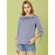 thumbnail image 3 of Allegra K Blusa de lunares de verano de media manga con cuello con volantes para mujer Púrpura L, 3 of 6