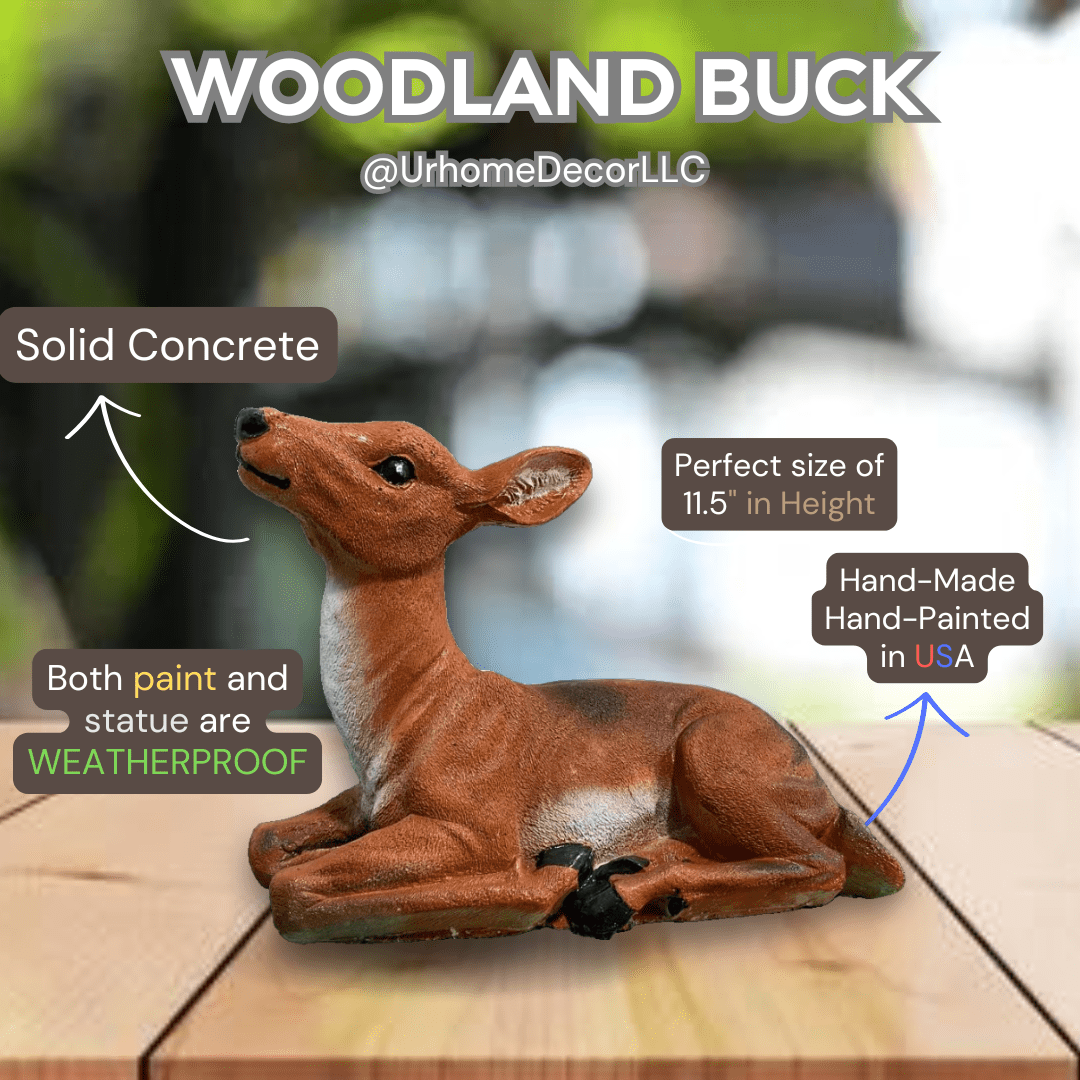 14" Solid Concrete Deer Statue, Weather proof Deer outdoor statues, life-size Garden Statues, Outdoor lawn Decor