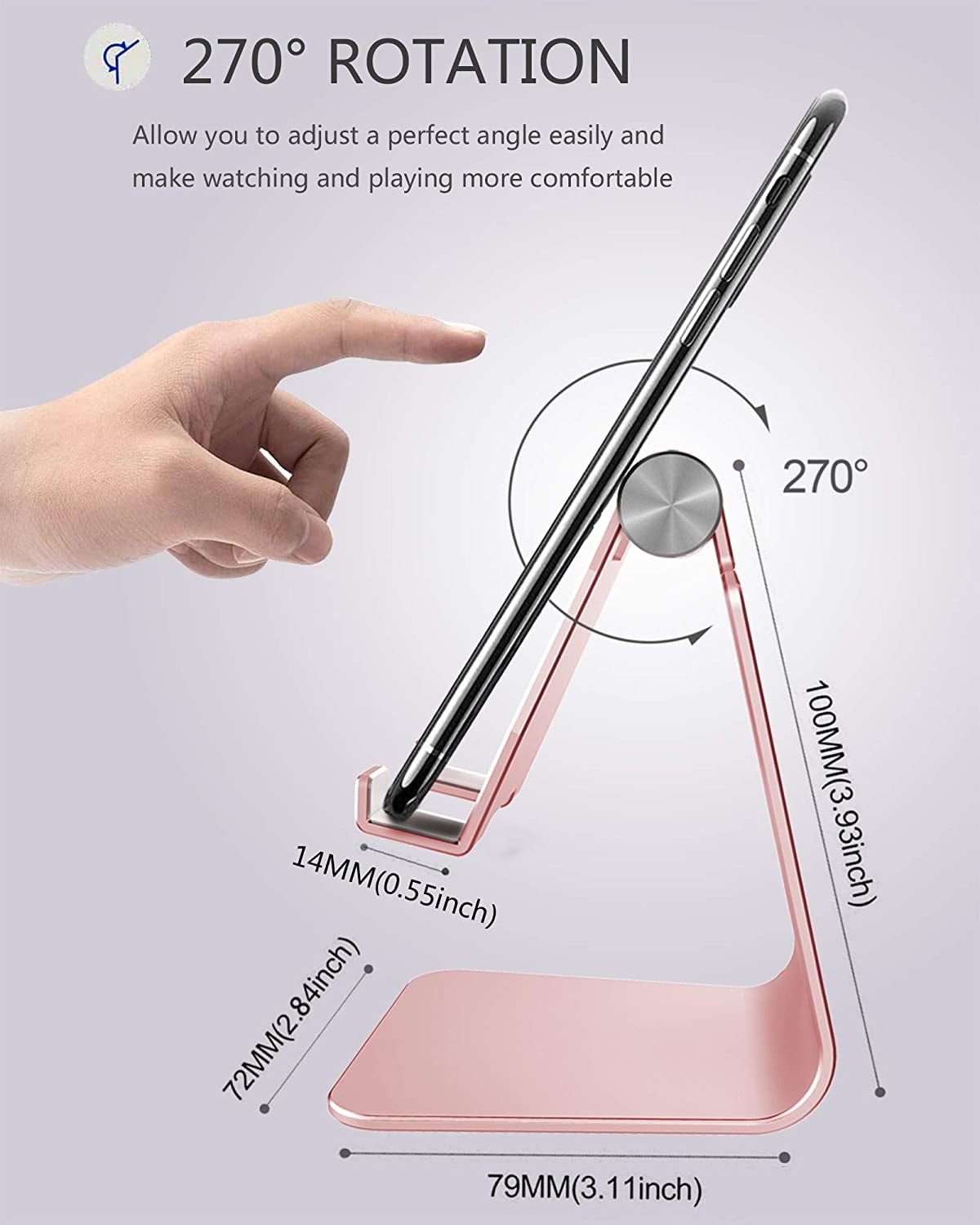 Adjustable Cell Phone Stand, Phone Stand, Cradle, Dock, Holder, Aluminum Desktop Stand Compatible with Phone 16 15 14 13 12 11 Pro Max Plus SE, Accessories Desk, All Mobile Phones-Rose Gold