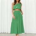 thumbnail image 5 of Women Sexy 2 Piece Outfits Dress One Shoulder Sleeveless Crop Top with Loose Pockets Pleated Skirt Dresses Set, 5 of 7