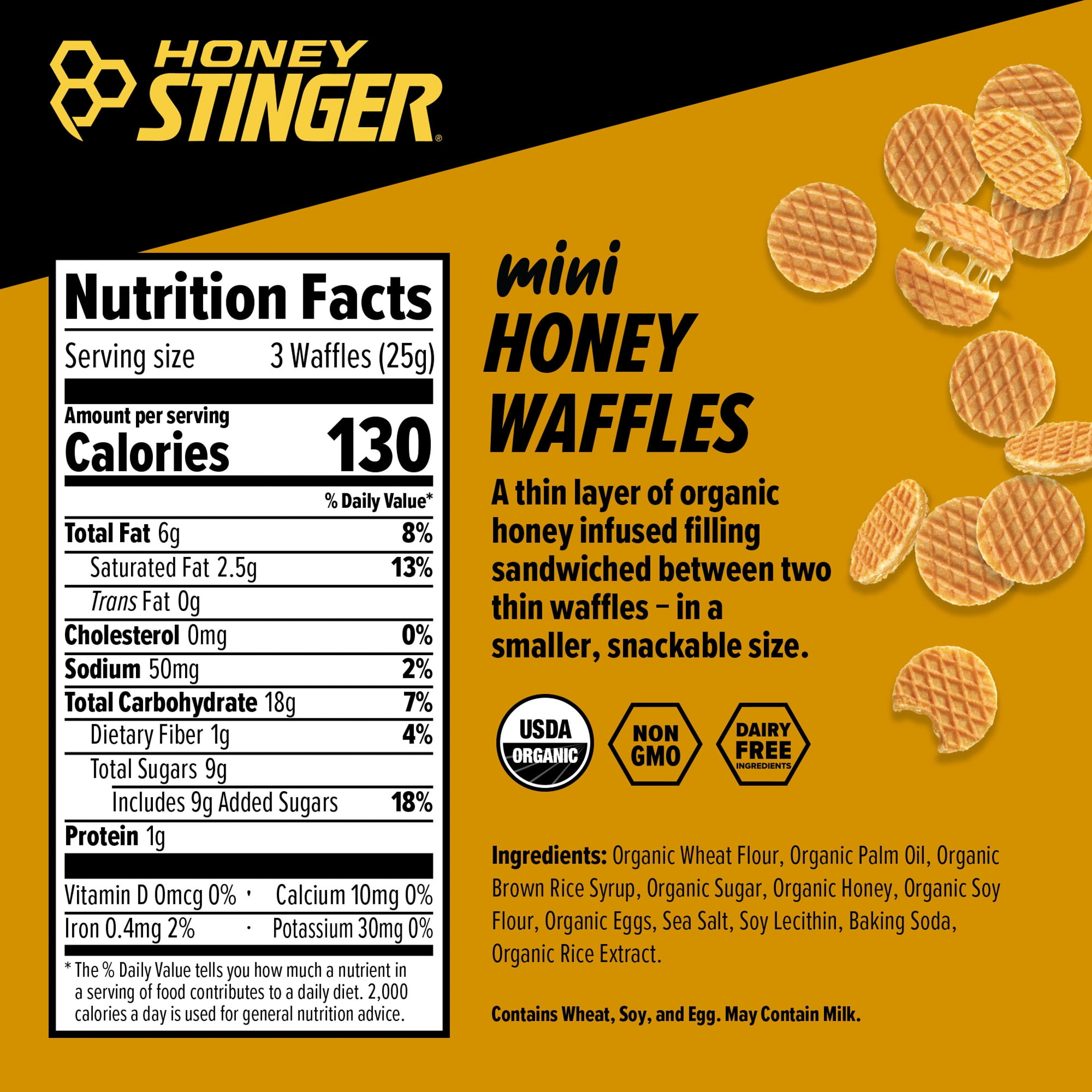 (15 pack) Honey Stinger Organic Mini Energy Waffle Snack, Honey, 5.3 oz Bag