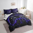thumbnail image 4 of Feelyou Futuristic Gamepad Bedding Comforter Set 7 Pieces, Neon Glowing Honeycomb Full Bedding Set, Glitter Blue Games Console Reversible Fitted Sheet Flat Sheet, Ultra Soft Bedroom Decor, 4 of 9