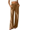 thumbnail image 2 of XRoczxe Women Ribbed Knit Wide‑Leg Pants, Drawstring Elastic Waist Brushed Casual Long Trousers With Side Pockets, Multi‑color Solid Pants, 2 of 8