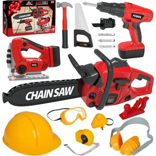 Kids Tool Set with Electric Toy Drill Chainsaw Jigsaw Toy Tools for Girl, Realistic Kids Power Construction Pretend Play Tools Set Toddler Toys