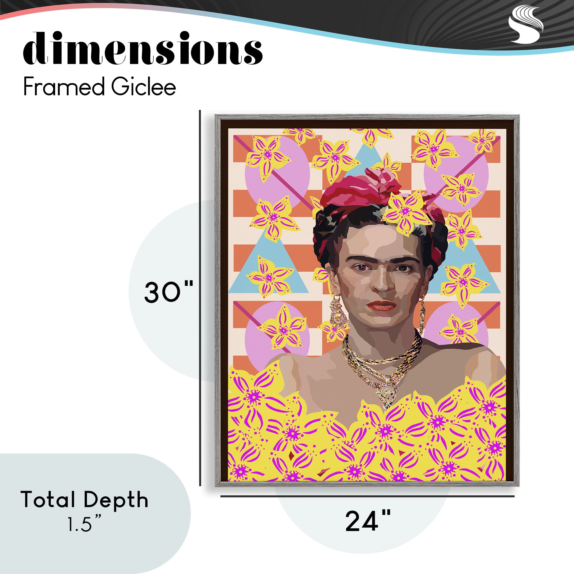 Frida's Floral Journey Gray Framed Giclee Art, design by Lynnda Rakos