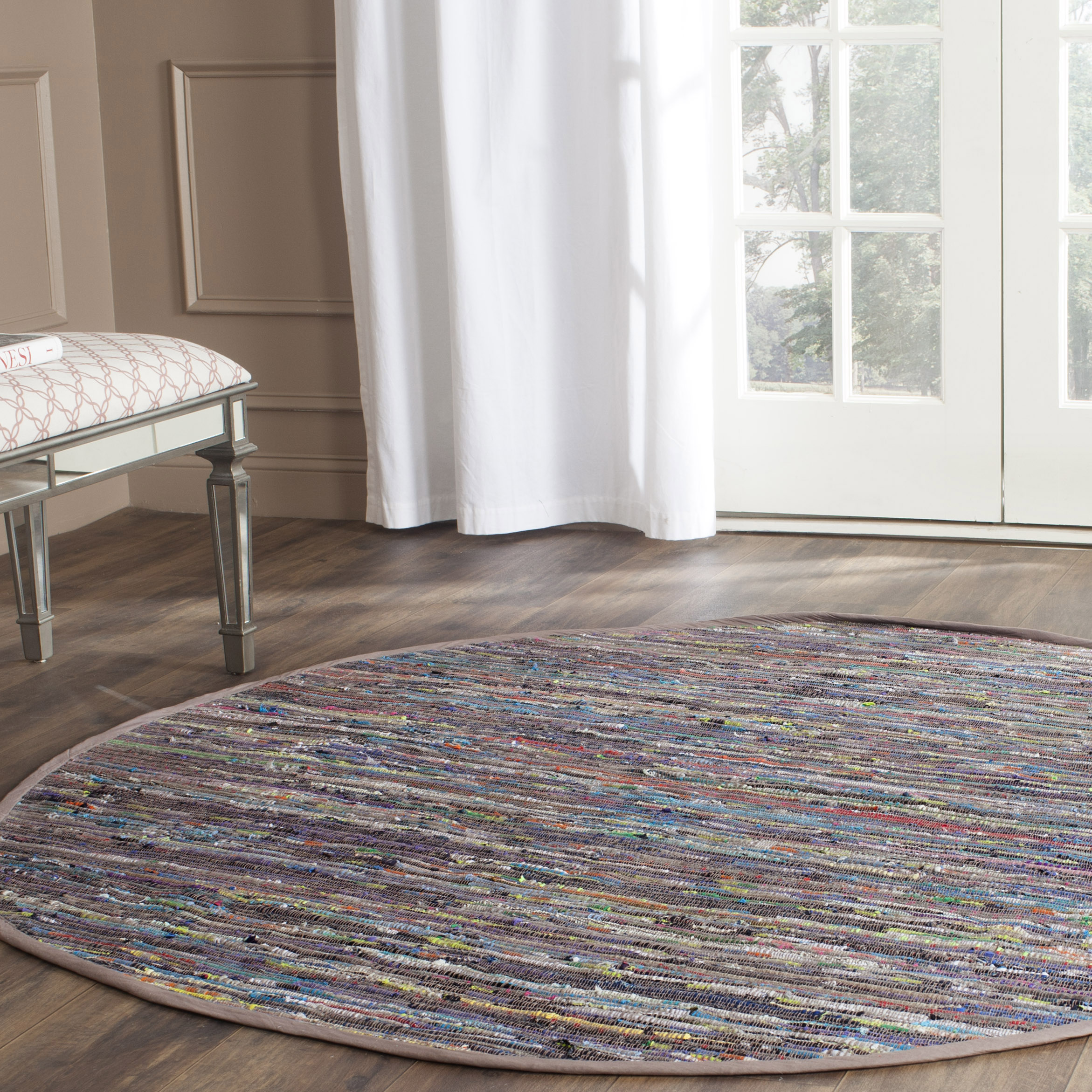 SAFAVIEH Rag Robynne Striped Cotton Area Rug, Rust/Multi, 4' x 4' Round
