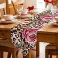 thumbnail image 2 of Pink Flowers Table Runner Linen Burlap Table Runner 72 Inches Long Leopard Spot Vintage Floral Country Plants Dresser Scarves for Kitchen Island Coffee Dining Party Wedding Holiday Decor 16"x72", 2 of 8