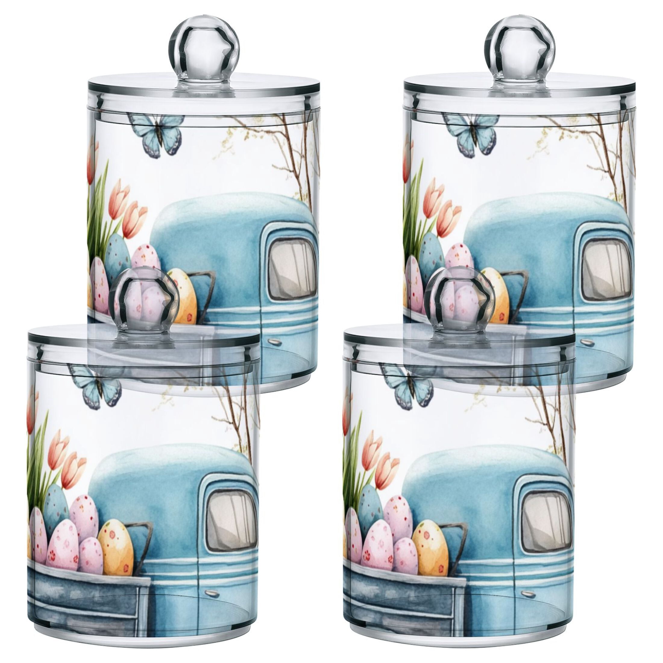 Ckdifva Blue Truck Easter Eggs Storage Jar with Lid Acrylic Organization Storage Containers Set of 4