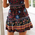 thumbnail image 2 of Falda con dobladillo con volantes para mujer, falda corta étnica elástica con estampado Floral para verano, primavera, otoño, azul marino L, 2 of 6