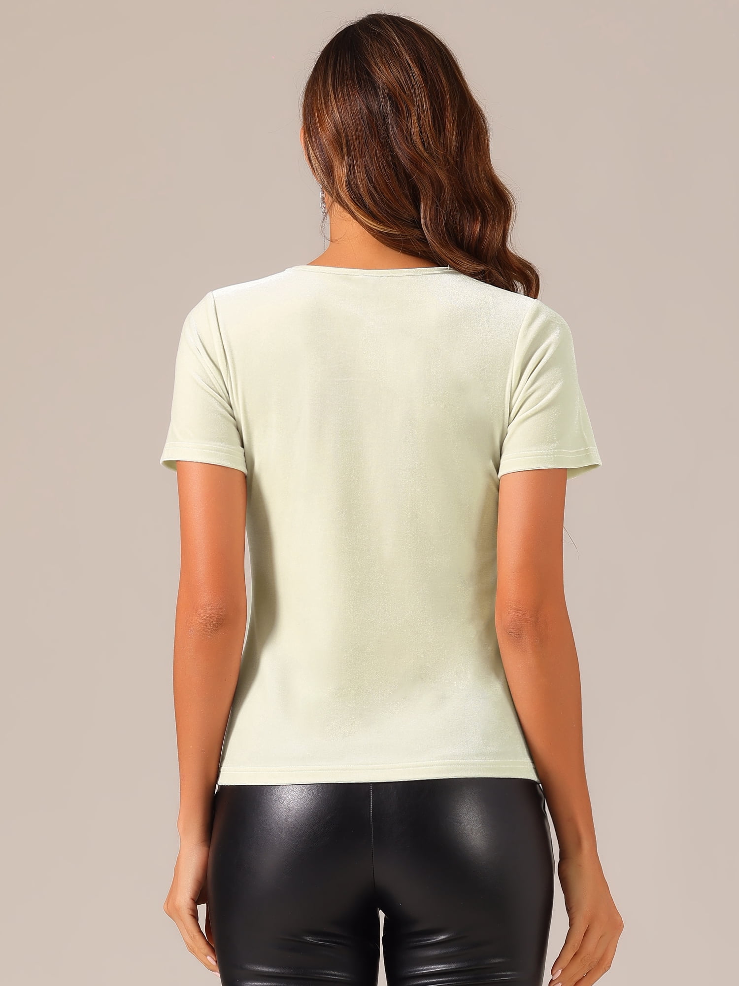 DARING DIVA Women's Velvet Top Short Sleeve Casual T-Shirt S Beige