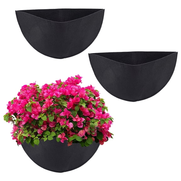 3PCS Half Round Planter Liner 11.9x6.7x0.2inch Black Felt Half Circle Flower Basket Liners Reusable Replacement Felt Plant Flowers Mats