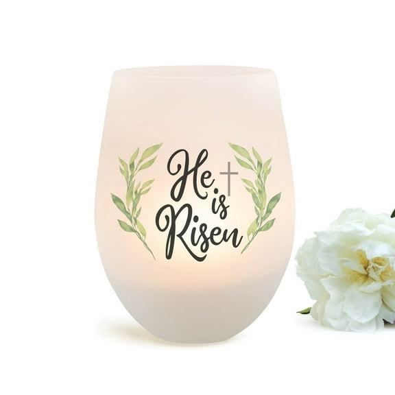 Personalized Planet He Is Risen Frosted Glass Mason Jar Votive Candle Holder