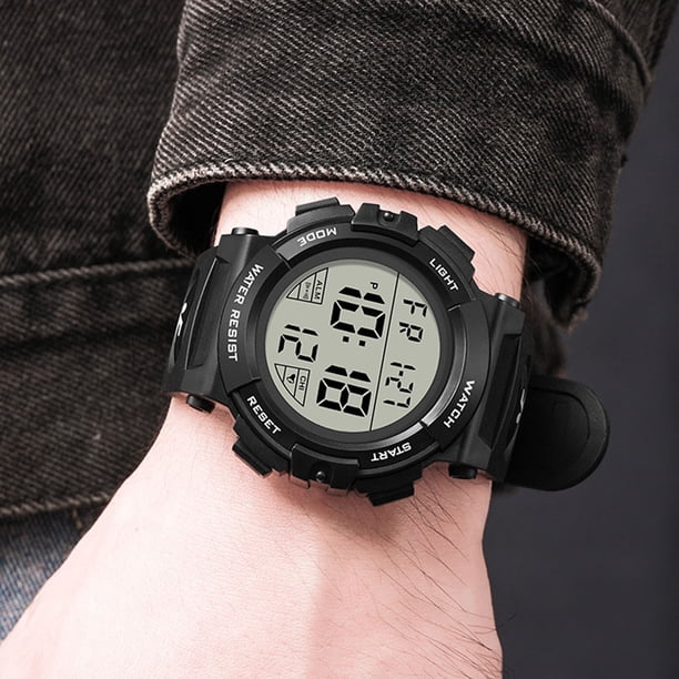 Reloj Digital Para Hombre, Espejo Acrílico, Banda De PU, Resistente Al Agua Hasta 50 M, Reloj Deportivo Para Exteriores, Zona Horaria Dual Para Ejercicio Físico