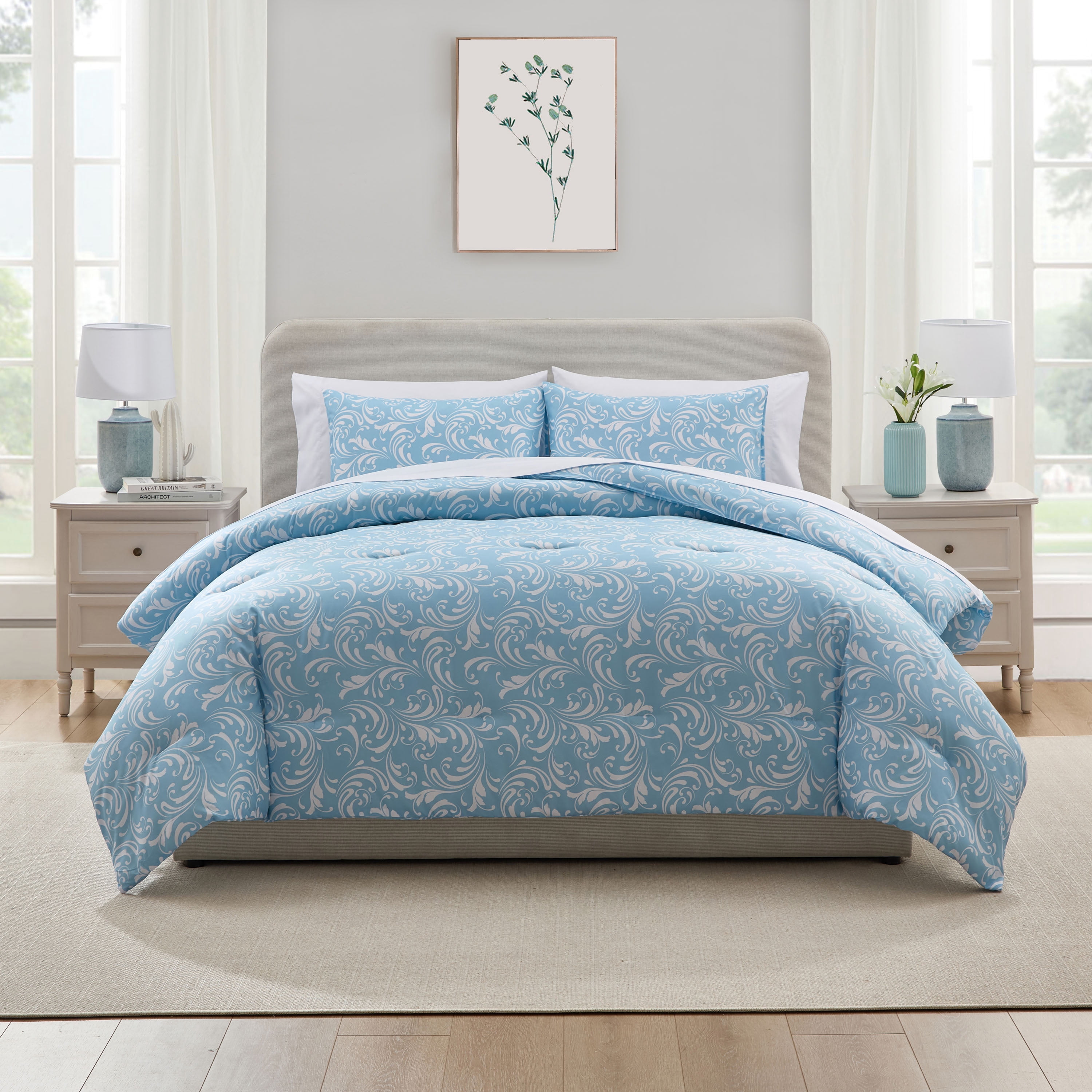 LammaLoe Full Size Comforter Set, 7 Piece Biomorphic Bed in a Bag Full, Bedding Comforter Set with Sheets, Modern Bed Set, Blue