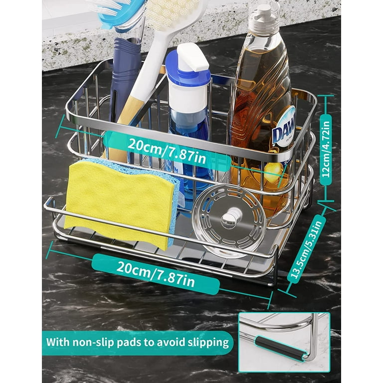 DMJWAN Kitchen Sink Caddy Sponge Holder Sink Caddy Organizer, 304 Stainless  Steel Holder for Sink,Countertop with Removable Drain Tray with Diversion