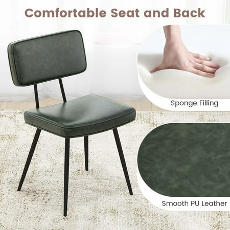 Costway Dining Chairs Set of 2 with PU Leather Cover Filled Sponge Waterfall Seats - Green