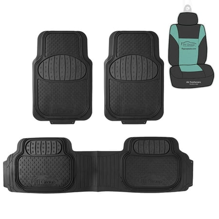 FH Group Climaproof Rubber Black Car Floor Mats, Universal Fit 3pc Full Set with Air Freshener