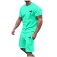 thumbnail image 1 of Conjunto de Sudadores de Hombres Impresión Casual Deportes de Manga Corta Cuello Redondo, Traje de Deporte de 2 Piezas con Pantalones de Corredores de Cintura Elástica, 1 of 4