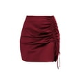 thumbnail image 6 of hirigin Women Solid Color Skirt, Side Tie Drawstring Straps High Waist Slim Fit Pleated Decor Short Dress, 6 of 7
