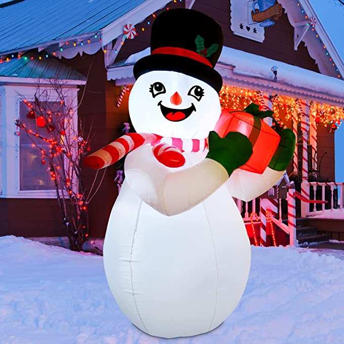 5 FT Christmas Inflatables Snowman with a Box Blow Up Yard Decorations ...