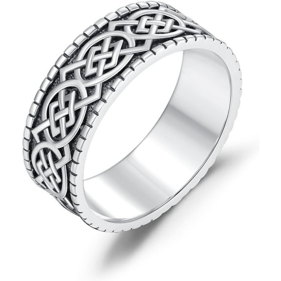 AOBOCO 925 Sterling Silver 8MM Irish Celtic Knot Band Ring for Men Size 9/10/11