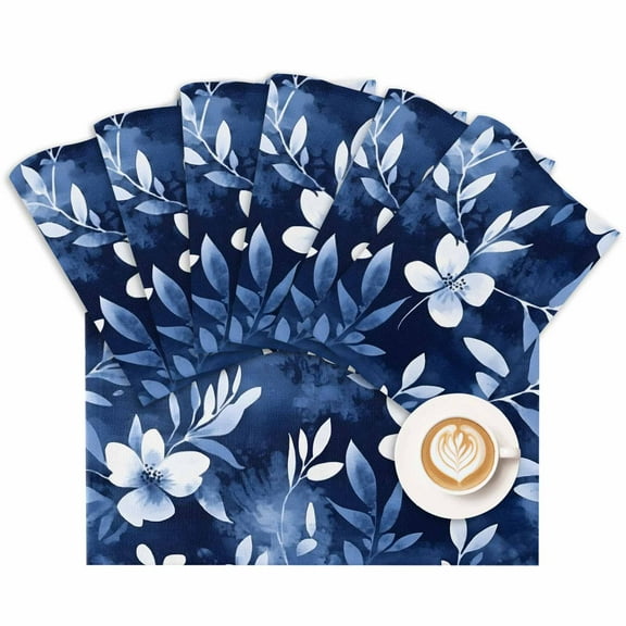 Placemat Blue Flowers Placemats for Dining Table Blue Theme Washable Table Mats for Party Kitchen Dining Decoration