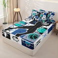 thumbnail image 2 of Castle Fairy Sport Basketball Gamer Zipper Full Size Comforter Sets with Fitted Sheet and 2 Pillowcases, Geometric Grid Zipper Bedding Set, Black White Teal,4pcs,Black Reversible, 2 of 6