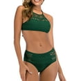 thumbnail image 2 of WREESH Womens Two Piece Swimsuit Halter Lace Lingerie Set High Waisted Bikini Bicolor Fashion Casual Waist Slim Hollow Out Solid Color Bikinis Sets Beach Bathing Suit Green, 2 of 8