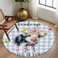 thumbnail image 2 of Round Rugs 5Ft, Spring Pig Round Area Rug Washable Indoor Throw Carpet, Butterfly Botanical Floral Blue Plaid Soft Non Slip Circle Rug for Cabinet Bathroom Home Decor Aesthetic, 2 of 8