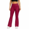 thumbnail image 4 of Fleece Lined Flare Leggings for Women with Pockets 28/29/30" Inseam High Waist Yoga Pants Tummy Control Workout Gym Bootcut Leggings Wine L, 4 of 8