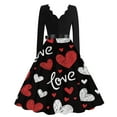 thumbnail image 4 of Valentine Dress for Women Long Sleeve V-Neck Cocktail Dresses with Belt Love Heart Printing A-Line Dress Watermelon Red M, 4 of 4